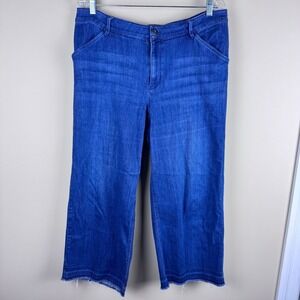 J.Jill Denim Wide Leg Authentic Fit Full-Leg Crops Jeans Frayed Hem Size 14‎